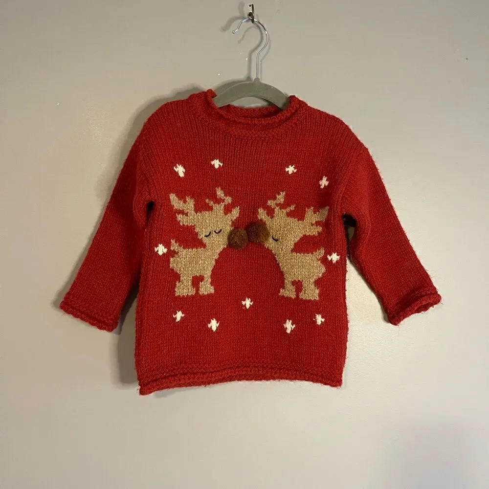 ZARA Toddler Reindeer Red Tan/Brown Sweater Winter Holiday | SZ 12-18 months